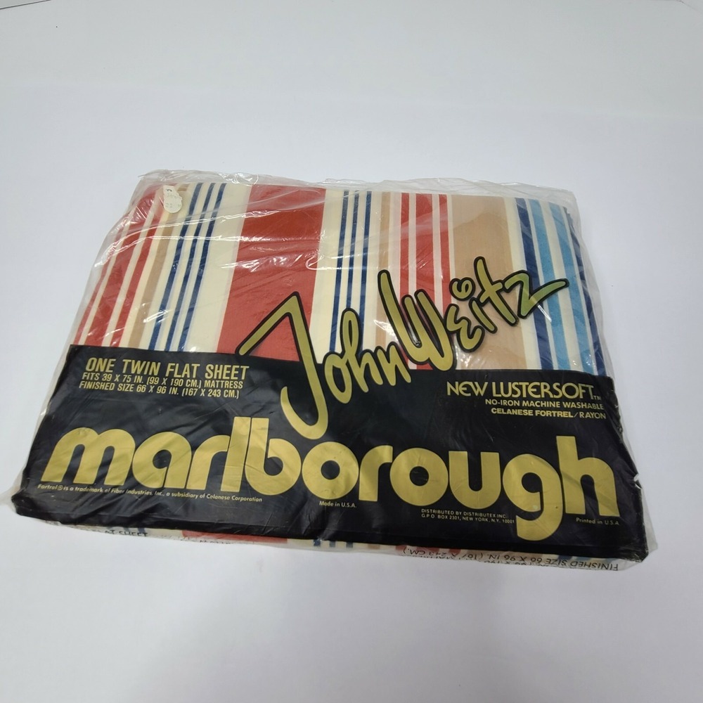 Vintage Marlborough John Weitz Twin Flat Sheet Stripped 66x96 Lusterdoft Md USA